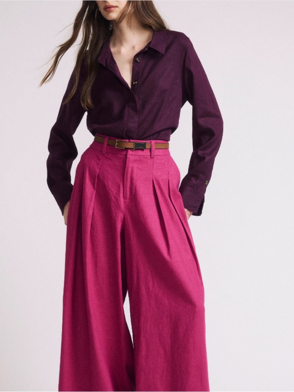 Universal Standard Elbe Stretch Linen Shirt Açaí 14-15